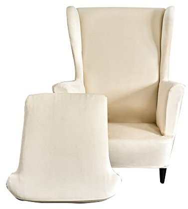 Highdi 2Teilig Ohrensessel Überzug aus Samt,Sessel-Überwürfe Ohrensessel Schonbezüge Bezug Sesselhusse Elastisch Stretch Tiger Stuhlbezug mit Armlehne Hohe Rückenlehne Universal (Cremefarbe)