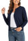 CUNYI Women’s Cardigan Sweater Long Sleeve Classic Crew Neck Ladies Coat with Buttons Casual Elegant Outerwear, Navy Blue L
