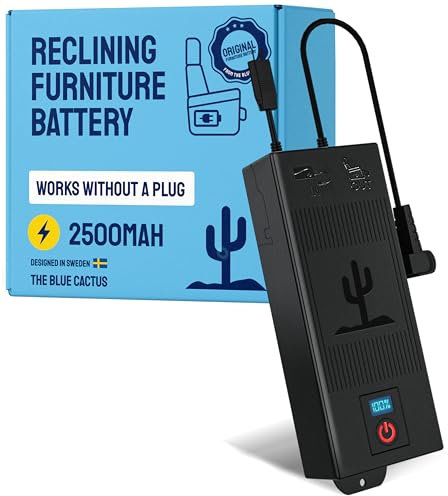 The Blue Cactus Universal Battery Pack for Reclining Furniture with LCD Display – 2500mAh Rechargeable Recliner Battery – Compatible with 2-Pin Motion Furniture - Couch, Sofa, Recliner Chair Accessory