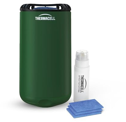 Thermacell Repellente Antizanzare Mini Halo, Per Esterno, Giardino e Patio, Protezione Efficace 21m², Inodore, Include 12 Ore di protezione, 1 Cartuccia + 3 Piastrine, Verde Bosco