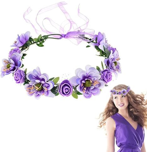 Damen Blumenstirnband, Kranz Blumen-Haarband, Bridal Flowers Girls Hair Accessories mit Verstellbarem Band, für Flitterwochen-Reisefotografie, Hochzeitszeremonieabend (Violett)