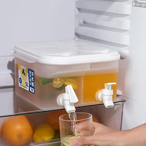 komsoup Agua, Botella Nevera Dispensador con Doble Grifo Jarra para Zumo Limón, Dispensador para Bebidas Heladas con Recipiente, Fruta, Cubo Fresco Verano, 5L