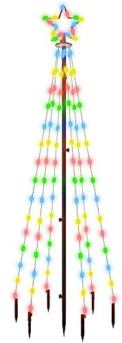 vidaXL LED Weihnachtsbaum mit Erdnägeln Lichterbaum Weihnachtsdeko Stern Beleuchtung Außen Beleuchtet Lichterkette Mehrfarbig 108 LEDs 180cm