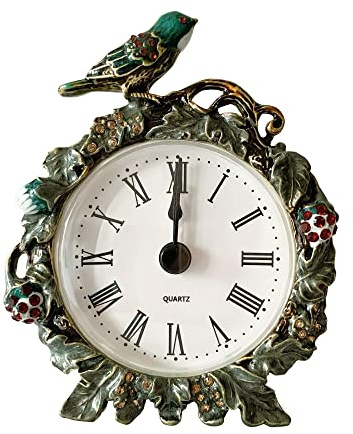 Pewery Dekorative Mini-Tischuhr, Vintage-Metall, lautlos, analog, Quarz, batteriebetrieben, Tischuhr für Wohnzimmer, Dekor, Regal