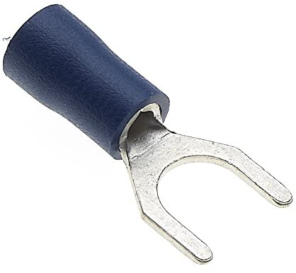 Fork Crimp Terminal, Pack Of 100 - Blue, 24A, 6mm - Heat Shrink Fork Connectors, Tinned Copper Connectors, Insulated U-Type Wire Terminals