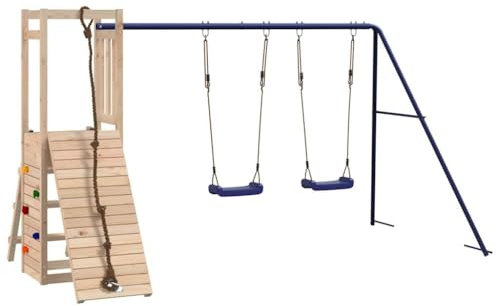 vidaXL Spielturm, Klettergerüst mit Schaukel Kletterwand, Kinder Kletterturm, Spiel-Zubehör für Garten, Holz Spielplatz Spielhaus, Massivholz Kiefer