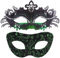 SIQUK 2 Stück Venezianische Maske Paar Maskerade Mask Venezianischen Maske Kostüm Masken für Damen Herren Halloween Karneval Party, Schwarz & Grün
