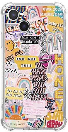 Vesidurt Positive Quotes Collage for iPhone 13 Mini Case,Hippie Indie Aesthetic Pattern,Unique Soft TPU Bumper Case for iPhone 13 Mini