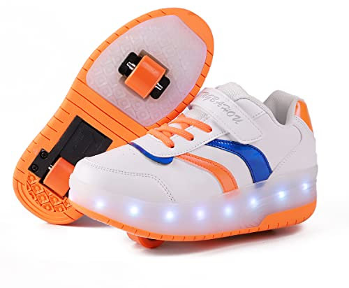 Kimigia Schuhe Kinderschuhe mit Rollen LED Leuchtend Doppelrad, Outdoor Schuhe 7 Farbe Farbwechsel Rädern Gymnastik Sneaker
