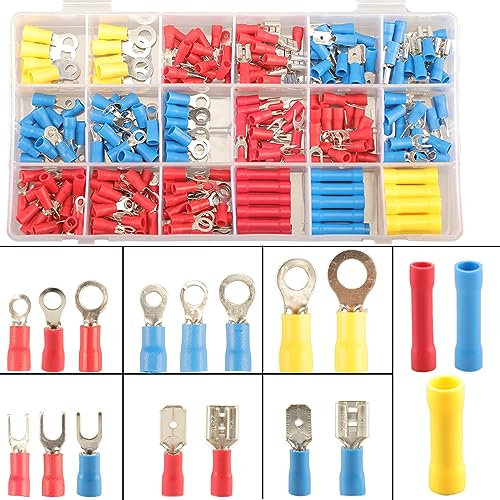 300pcs 18 Types Crimp Connectors Kit - 6.3mm Male & Female Spade Connector Kit, Quick Disconnect Electrical Terminals
