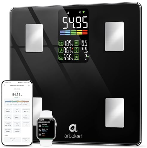 Arboleaf Smart Scale with BMI, Body Fat, Muscle Mass, 14 Composition Metrics, Large LED Display, Digital Bathroom Scale for Weight, Accurate Weighing Machine, App Sync, 500lbs, 11.8