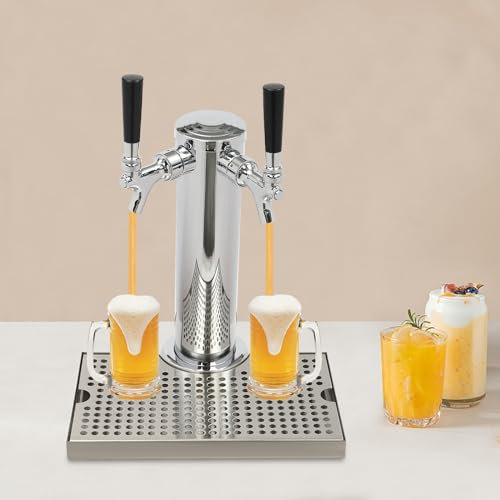 LOYEMAADE Pompe à bière en acier inoxydable, Colonne de distribution ronde double cône, Distributeur de boisson avec bac d'égouttement amovible en acier inoxydable