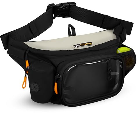 OllyDog Trailblazer Pack | Bauchtasche | Leckerli-Tasche für Hunde | inklusive Gummiball | wasserabweisend | Kotbeutelspender | freihändig | Gassigehen und Training, Bluff, Einheitsgröße