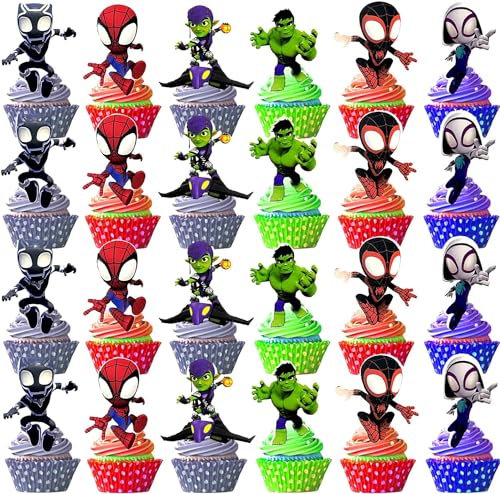 Cartoon Cake Topper, 48pcs Cupcake Topper Geburtstag Kinder, Topper für Torte Kinder, Cake Topper, Kuchendekoration für Geburtstagsfeiern und Cartoon-Themenpartys für Kinder(B)