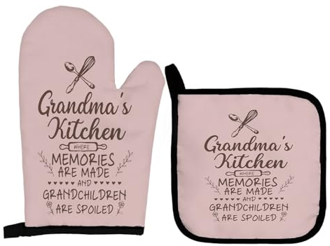 Qeheb Oma's Kitchen Ofenhandschuhe und Topflappen-Sets, Oma-Ofenhandschuhe, Oma über Fäustlinge für Küchendekoration, Oma Küchengeschenke für Gigi, Oma, Mimi, Muttertag, Geburtstag von Enkelkindern