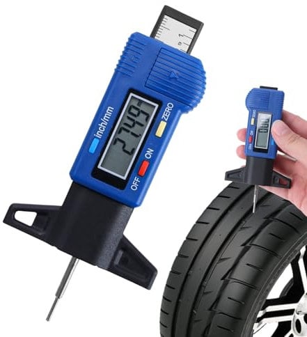Tyre Tread Depth Gauge,Blue 0-25.4mm/0-1Inch Digital Tyre Tread Depth Checker Tire Thread Depth Measuring Gauge Tyre Depth Measuring Tool with LCD Screen for Trucks Cars Vans Motos(Blue)