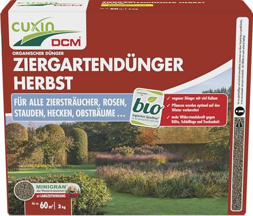 CUXIN DCM Ziergartendünger Herbst - Spezialdünger - Mit MINIGRAN® TECHNOLOGY - 100 Tage Langzeitwirkung - Ziergartendünger - Herbstdünger - Vegan - Bio - organischer Dünger - 10,5 kg