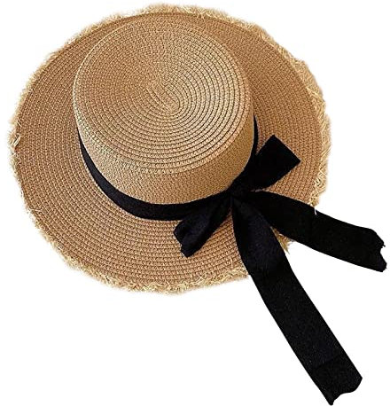 Beokeuioe Sommerhut Sonnenhut aus Stroh mit schwarzem Ripsban Gondoliere-Hut Kreissäge Strohhut Panamahut Fedora Hüte Trilby Jazz Mütze Fendt Cap Piratenhut