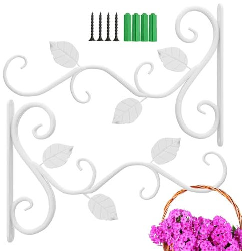 Taasmoog Wandhalterung für Blumenampel, 2 Stück Pflanzenhalterung Robuster Aufhänger Hängekorbhalterung für den Außenbereich Antik-Stil Metall Wandhalter zum Aufhängen Pflanzer (Weiß)