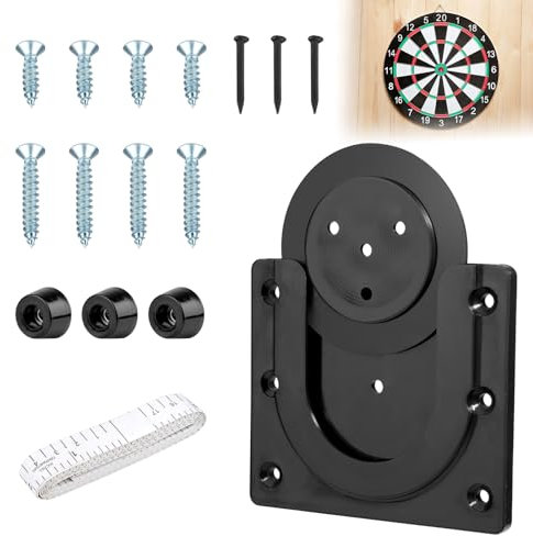 Dart Board Bracket Black, Professional Dart Board Accessories Includes Dartboard Bracket, Screws, Wall Hanging Hooks and Tape Measure