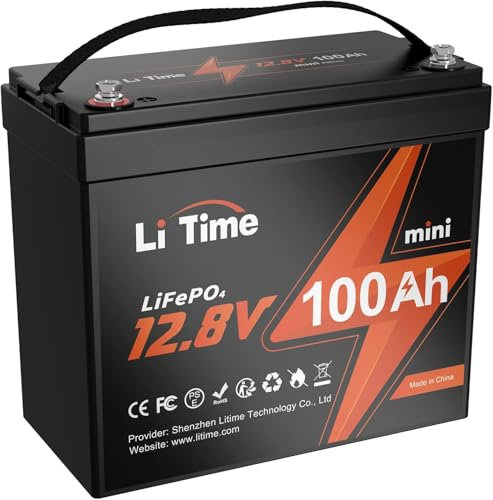 Litime LiFePO4 12V 100Ah Lithium Akku Batterie Mini größe mit 100A BMS und Max. 15000 Zyklen,1280Wh Lithium Akku Perfekter Größe für Blei-Säure für Wohnmobile