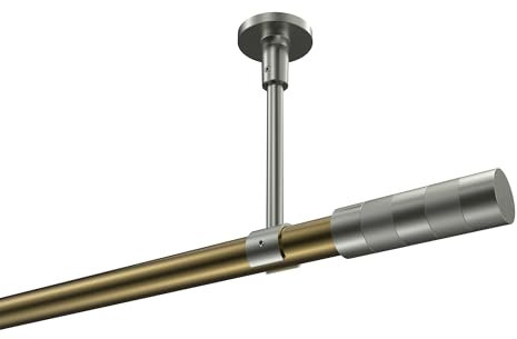 INTERDECO Gardinenstange (Deckenmontage) 20 mm Ø Messing Antik/Edelstahl-Optik Typ 10193533 AZA, 100 cm