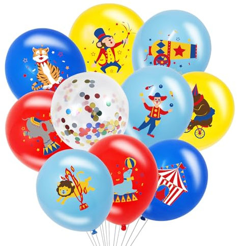 Karneval Deko Luftballons,20 Stk Zirkus Deko Ballon Rot Blau Gelb mit Latex Konfetti Luftballon,Karneval Party Deko Ballons,Zirkus Helium Ballon für Geburtstag Clown Karneval Themen Party Dekoration