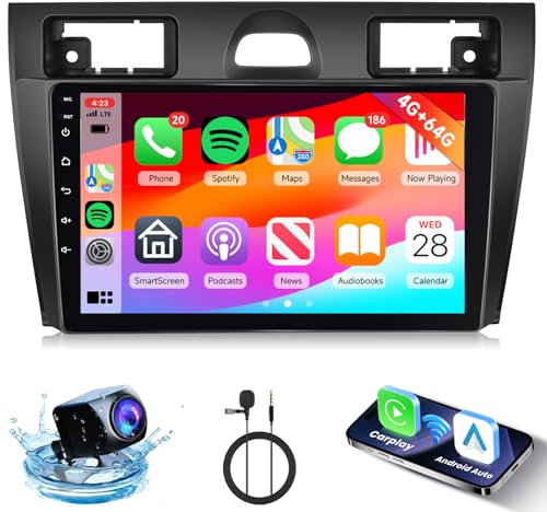 4G+64G Android Autoradio Per Ford Fiesta 2006-2011 Carplay Android Auto Wireless, Hodozzy Auto Radio 9 Pollici Touch Screen Auto Stereo 2 Din GPS Navigazione, WiFi, Bluetooth DSP, FM/RDS+Retrocamera