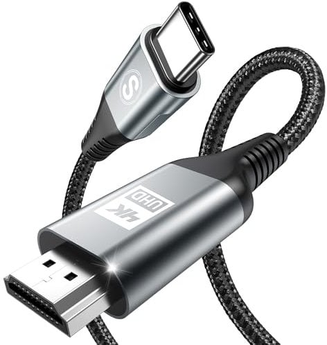 USB C auf HDMI Kabel 2M (4K@60Hz), USB Typ C zu HDMII 4K UHD Kabel Thunderbolt 3/4 Adapter Kompatibel für i Phone 16 15 Pro Max,MacBookPro/Air,iMac,iPad,Samsung S25 S23 zu S8,Surface,Dell,HP