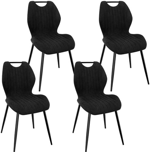 WAFTING Lot de 4 Chaises de Salle à Manger, Rembourrées, avec Dossier Haut, en Tissu et Pieds en Métal Laqué Noir, pour Salle à Manger, Chambre à Coucher et Réception, Noir
