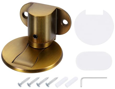 sourcing map Magnetic Door Stopper, Silent Magnetic Floor Door Stop, Adjustable Floor Door Catch with Adhesive Tape and Screws Shock Absorbing for Bedroom Office Bathroom, Brass