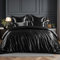 RUIKASI Satin Bettwäsche 200x220 Schwarz - Seidig Luxus Bettbezug mit Glanz wie Seiden Bettwäsche Set für Haar und Haut, Glänzend Bettwäsche 200x220cm mit Reißverschluss und Kissenbezug 80x80cm