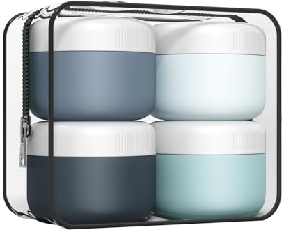 Travel Pots, Containers for Toiletries by Aurdox, Silicone Cream Jars with Spatulas Tool and Clear Bag,TSA Approved Mini Travel Size Containers, Leak-proof Essentials for Cosmetic 40ml
