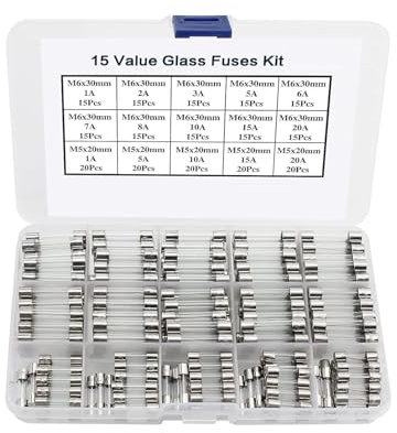 AIRUIXI Fusible Kit d'assortiment de fusibles en Verre, 250 pièces, 15 valeurs, 6x30mm et 5x20mm, 250V, Kit de fusibles Rapides à soufflage Rapide, 1A 2A 3A 5A 6A 7A 8A 10A 15A 20A