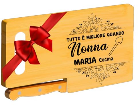 SBUGATTA| Regalo Nonna,Regalo Compleanno,Regalo cucina, Tagliere Bambù Personalizzato,Idee Regalo, Regalo Nonna Natale, Regalo Festa dei Nonni