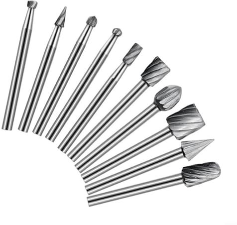 HSS-Frässtift-Set, 10 Stück, Holzbearbeitung, Drehfeilen, Hochgeschwindigkeitsstahl, Fräser zum Schnitzen, Anfasen, Abschrägen, Schlitzen, Reiben, Holz, Kunststoff, Harz, 3 mm Schaft