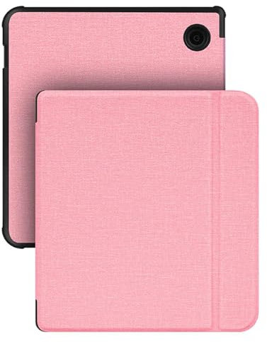 GIOPUEY Coque Compatible avec Kobo Libra H2O/Tolino Vision 5, étui en Cuir, Coque arrière en Silicone Souple [étui à Rabat] Texture Semblable à Celle de la Peau - Pink