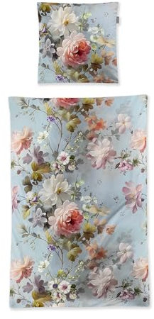 Irisette Wave Mako-Satin Bettwäsche 155x220 Rosen Romantik hellblau rosa 8596-20