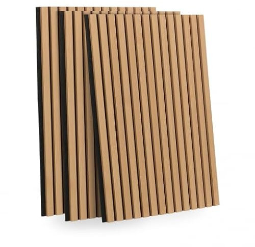 IDMarket - Panneaux acoustiques muraux tasseaux de Bois 250 x 60 cm Lattes Finition chêne Clair Fond Noir