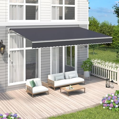 CTREVL Tenda da Sole con Braccio Articolato Manuale, Tenda da Sole per Esterno Balcone con Manovella Regolabile Telaio Aste Telescopiche Protezione UV Antipioggia per Terrazze Esterne Balconi(Gray,4x3