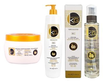 KERAGOLD PRO BC Haarpflege-Set, ohne Sulfate, Shampoo 500 ml + Maske 500 ml + Öl auf Keratin-Basis, Kokosöl, ohne Sulfate, 100 ml, 3 Stück