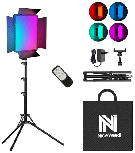 Niceveedi 15 RGB Videolicht, 2-Pack 40W LED Foto licht mit Fernbedienung und Handyhalterung, 2700K-6500K Studio Panel Licht mit RGB/CCT/HSI/Szenenmodus für YouTube/TikTok/Live-Streaming (1 Pack)