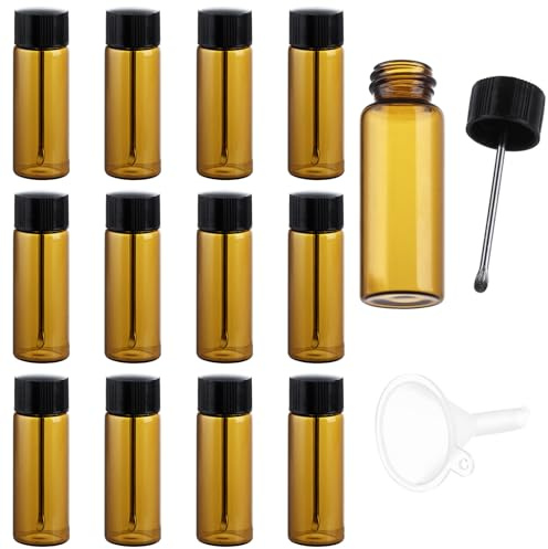 LDXDRU Kleine Glasflaschen mit Schnupftabaklöffel, Glasfläschchen für ätherische Öle mit Mini-Trichter, Mini-Schnupftabak-Taschenflasche, Reisegewürzflasche für Outdoor-Reisen, Aufbewahrungsset, Braun