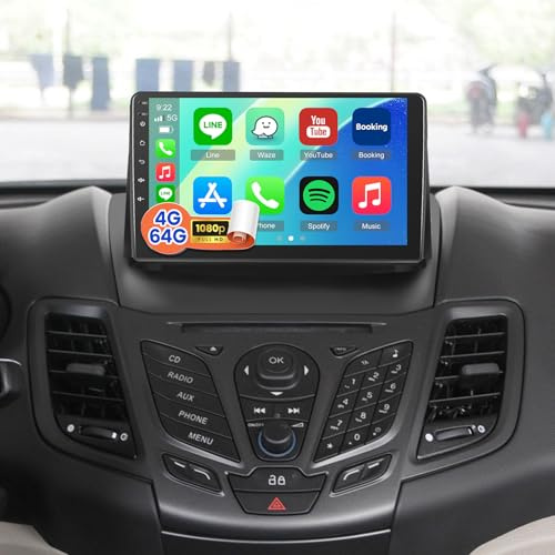 [4G+64G] for Ford Fiesta Radio 2009 2010 2011 2012 2013 2014 Carplay Stereo | Android System/32 EQ Audio/1280 * 720 Car Screen/Android Auto/SWC/Bluetooth/9 inch