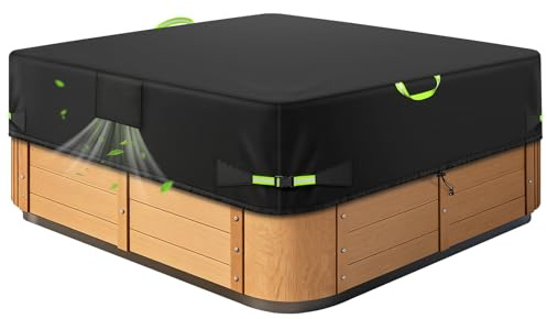 Bache Spa Convient à la Plupart des Baignoires Extérieures, Housse Spa en Tissu d'Oxford 600D, Impermeable, Feuilles Anti-Chute, Housse de Spa Thermique Anti-UV (Noir, 200x200x85cm)