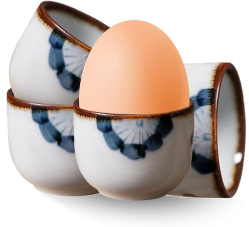 4 hueveras de porcelana, hueveras de camping, bonito juego de hueveras, vajilla, cubiertos de cocina, aptos para lavavajillas, para cualquier mesa de desayuno, huevos duros y blancos