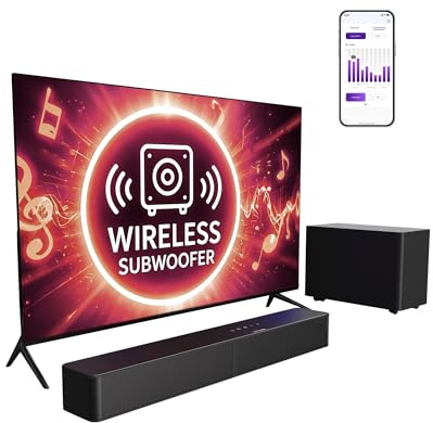ULTIMEA Soundbar con Subwoofer Wireless, 240W Potenza di Picco, VoiceMX e BassMX, App Controllo, 2.1 canali Sound Bar per Smart TV, Bassi Regolabili, HDMI, Ottico, Bluetooth 6.0, Poseidon M30