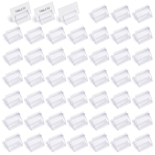 50 Pack Clear Acrylic Place Card Holders, Photo Holders For Tables