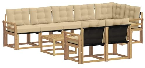 vidaXL Outdoor-Sofagarnitur mit Kissen 9 pcs Weiß und Beige, Gartenlounge, modernes Sofa für draußen, bequemes Terrassenmöbel, stylisches Sitzset