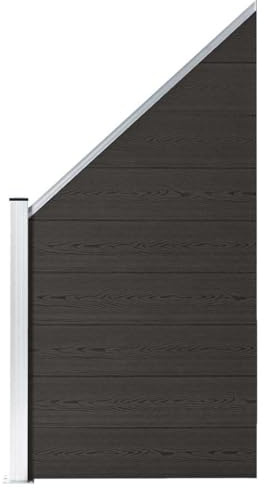 Panneau de clôture WPC composite noir 95x(105-180) cm avec poteau aluminium acier, lame rigide occultant, fixation pour jardin terrasse balcon extérieur, barrière palissade brise vue